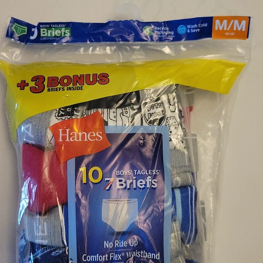 HANES Tagless Briefs 10 pair Boys Medium 10-12